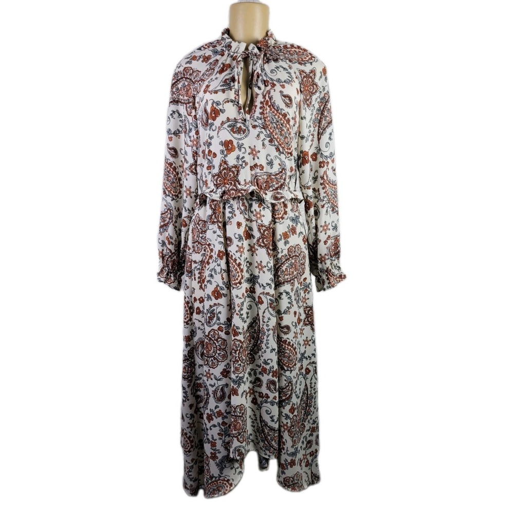 Banana Republic‎ Sz 0 Paisley Peasant Midi Dress Assymetric Peplum Ruffle